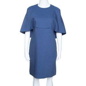 Valentino Blue Silk Wool Cape Dress